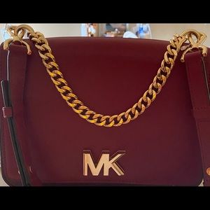 Michael Kors Mott Chain Swag Shoulder Bag Maroon